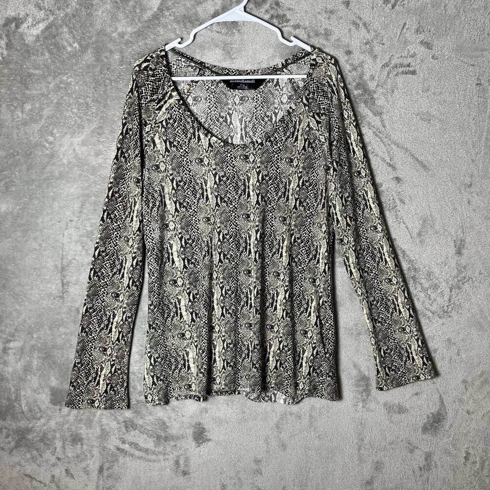 Norma Kamali Snakeskin Print Long Sleeve Top Y2K Animal Print Size XL Stretchy